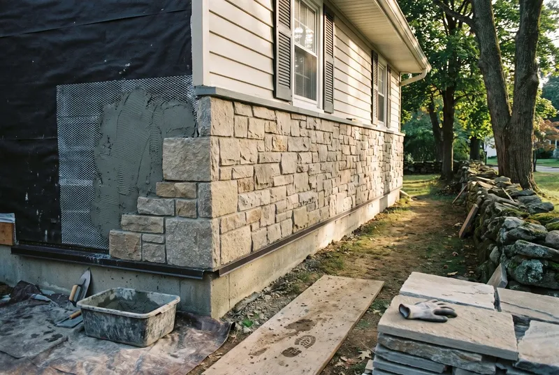 lath and scratch coat before the stone goes on (sample photo)