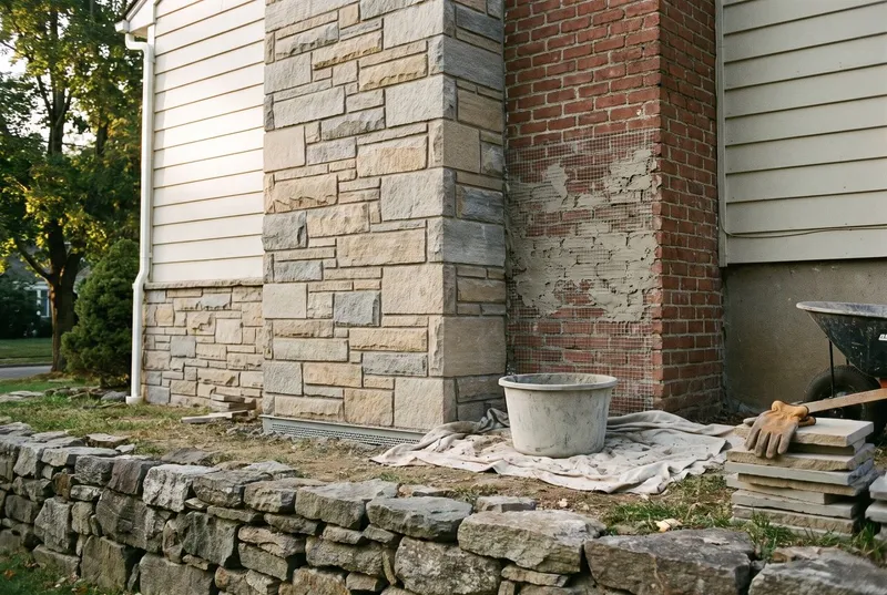 Stone veneer over brick (sample photo)
